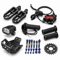 E-bike and e-moto accessories including brakes, pegs, lights, throttle, grips and titanium hardware