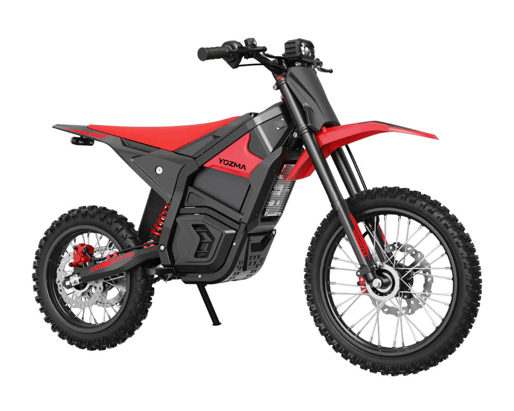 Red and black electric bike with 'Yozma' branding on a white background
